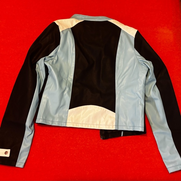 Daisy Street black blue and white faux leather colour block biker jacket NWT - Picture 12 of 13